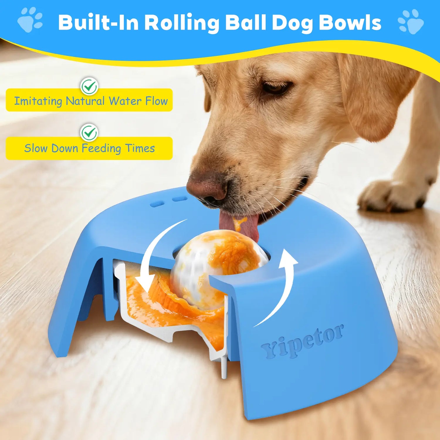 Yipetor Slow Feeder Dog Bowl with Rolling Ball - No Spill Bone Broth & Yogurt Feeder for Dogs and Cats - Perfect for Dietary Supplements and Post-Op Nutrition - Ideal Valentine's Gift for Pets