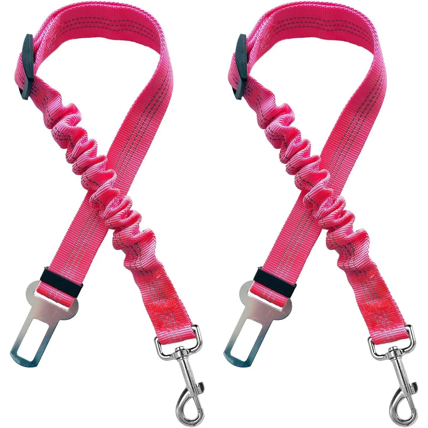 Adjustable Pink Dog Car Harness & Seatbelt - 2 Pack Bungee Anti-Shock Travel Safety Leash for Pets