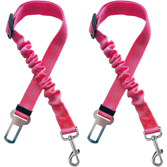 Adjustable Pink Dog Car Harness & Seatbelt - 2 Pack Bungee Anti-Shock Travel Safety Leash for Pets