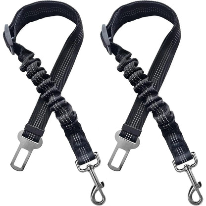 Adjustable Pink Dog Car Harness & Seatbelt - 2 Pack Bungee Anti-Shock Travel Safety Leash for Pets