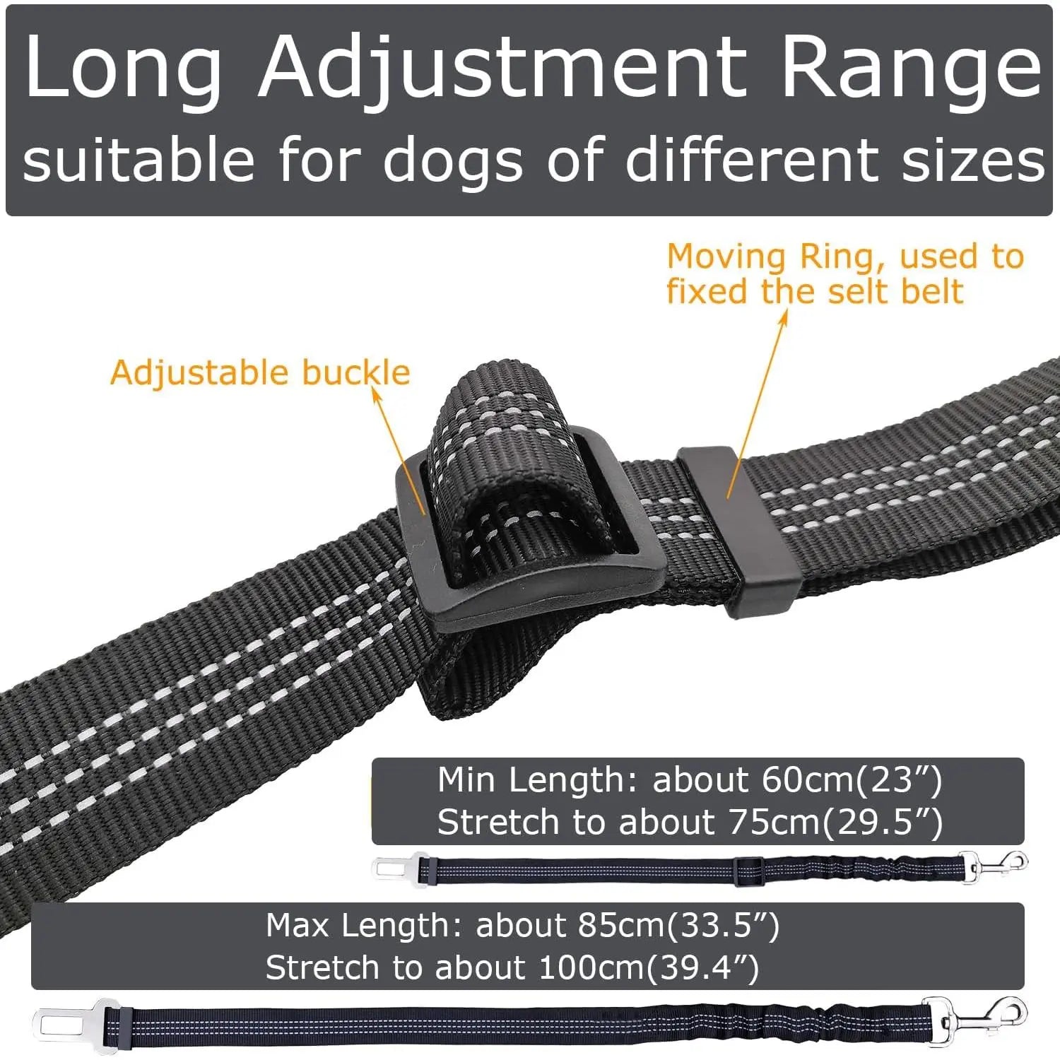 Adjustable Pink Dog Car Harness & Seatbelt - 2 Pack Bungee Anti-Shock Travel Safety Leash for Pets
